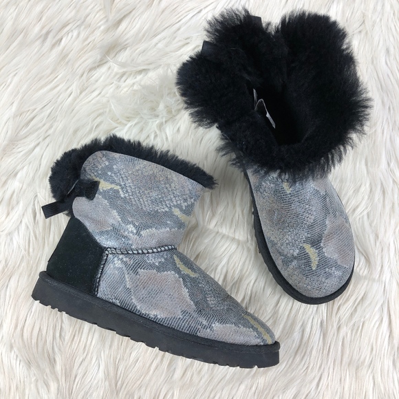 UGG Shoes - Ugg Mini Baily Bow Snake Shearling Fur Boots